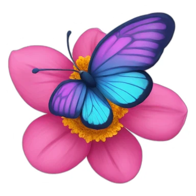 Pink flower with blue butterfly on it  sticker