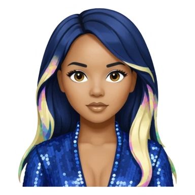 LeToya Luckett with long black hair blonde hair, indigo sequin outfit sticker