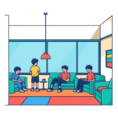 boys hanging out indoors sticker