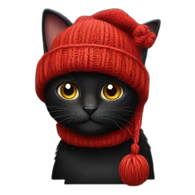 black cat in a red knitting hat sticker