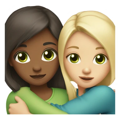 Two girls with dark brown hair and green eyes, and one girl with blonde and blue eyes, they hug  sticker