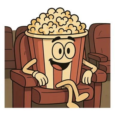 popcorn in a movie theater bucket, cartoon style sticker