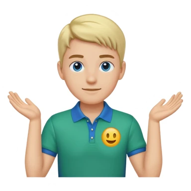 gender neutral character, chest up, blue green polo, emoji style, friendly expression sticker
