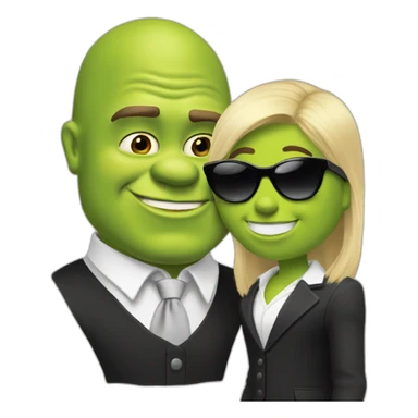 shrek kissing with white-guy-wearing-suit-with-blonde-hair-and-black-sunglasses-standing-with-black-shoes sticker