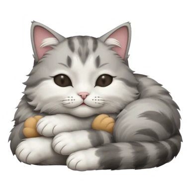 grey and white small cat with eyes closed lying down with its head resting own paw sticker