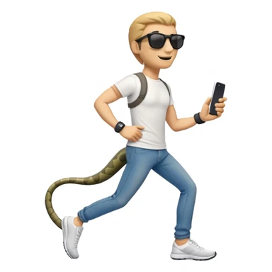 friendly anthropomorphised snake in jeans and a t-shirt, wearing dark sunglasses, jogging upright in standard pose sticker