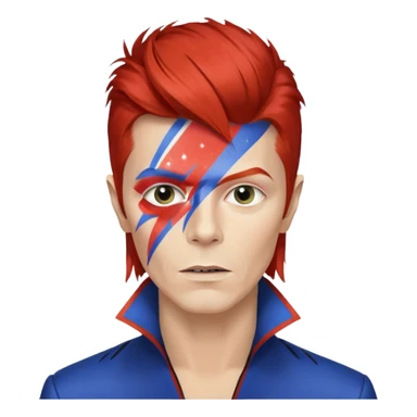 A male rockstar wearing Ebay brand colours and David Bowie face paint sticker