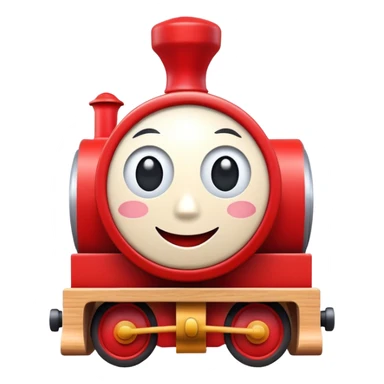 A cute wooden toy train with a cheerful face and rosy cheeks sticker