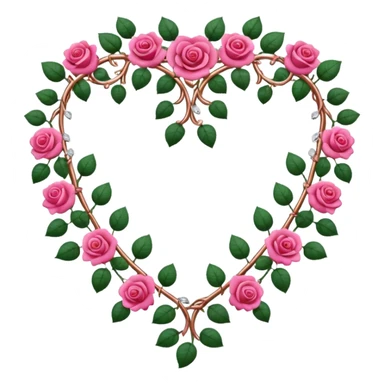 heart shape metal vine with pink-red roses border with crystals hanging  sticker