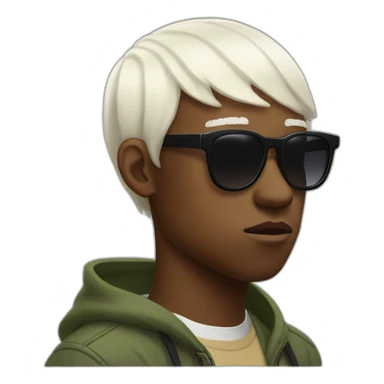 tyler the creator with a short white wig and dark sunglasses looking looking slightly annoyed side view sticker