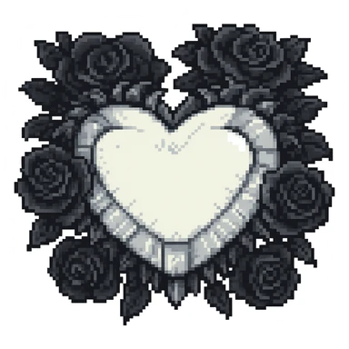 Add black gothic roses around the silver goth heart, keep the pixel art style, no background sticker