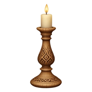 A short wooden candlestick carved with simple rustic patterns. sticker