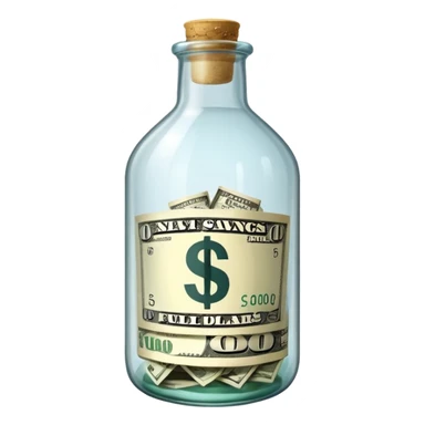 a big bottle glass labeled "savings" that contains dollars inside sticker