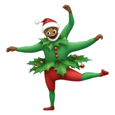 A cartoon Christmas wreath with long arms and legs is smiling as it dances ballet in the snow sticker