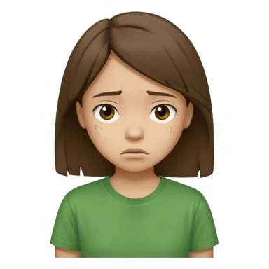 Young girl with straight, damaged, unkempt hair, wearing a green T-shirt, with a sad and discouraged expression on her face. sticker