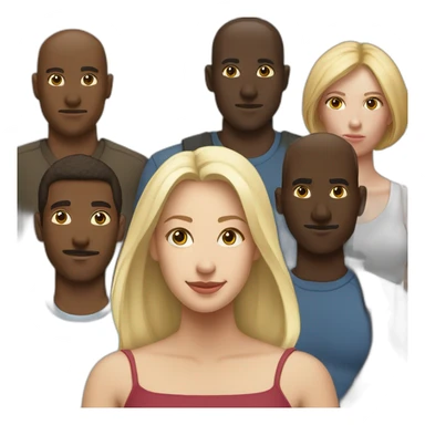 six dark-skinned men stand behind a pale blonde woman sticker