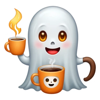 
a cute ghost holding a mug of hot coffee
 cartoon -style/cute and transparent for a sticker 
 sticker