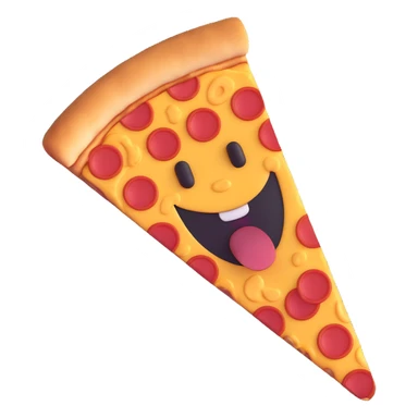 A pizza slice with a happy face, pepperoni, and cheese sticker