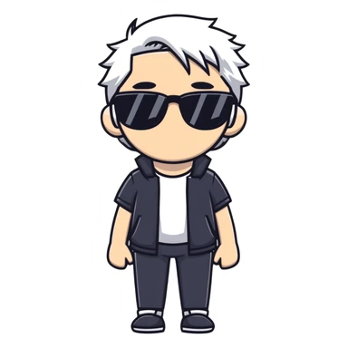 Anime character with white hair and sunglasses sticker