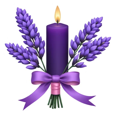 a beautiful aesthetic bouquet of dark purple and light pink lavender tied with a silk purple ribbon and next to it a pink decorative candle  sticker