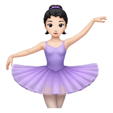 Cinematic Light Purple Ballerina Portrait Emoji, rendered in a realistic, vector-style with minimal shading.  with porcelain skin, smooth deep black hair falling in soft waves, and calm, inviting eyes. sticker