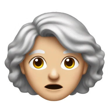 Angry old lady with greyish brownish hair its long hair and she has brown eyes andshe is wearing a peakock shirt sticker