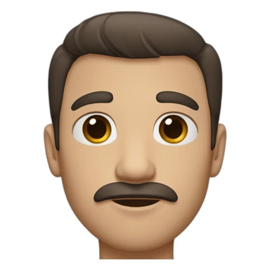 White man with dark brown shag haircut, thick eyebrows, soulful brown eyes, large ears, pronounced cheekbones, and a simple moustache. sticker