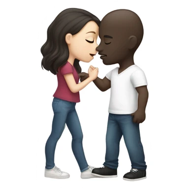 White girl dark hair kissing bald black man sticker