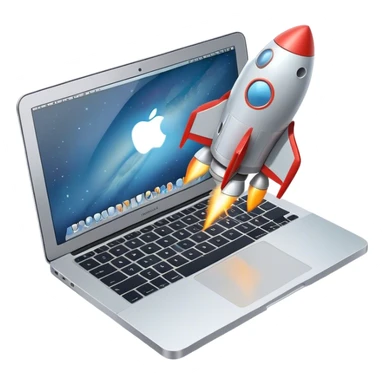 macbook，isometric view, chubby rocket flies sticker