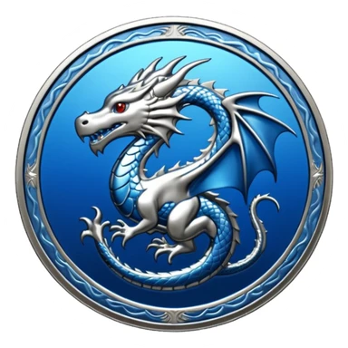 blue platinum coin with a dragon at the center  sticker