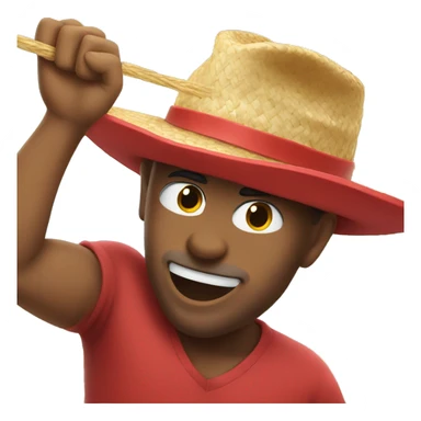 Guy with a red top and a straw hat punching the sky sticker
