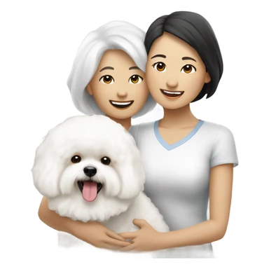 A cute and happy bichon frise with an Asian woman  sticker