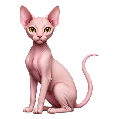 cinematic-[sphynx cat]-realistic-full-body-sitting-emoji,-tail-curled-playfully-around-its-paws,-head-tilted-dramatically,-sleek-[pink]-skin,-simplified-yet-realistic-focused-features,-highly-detailed,-glowing-with-an-almost-sarcastic-glow sticker