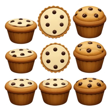 Baking humanless avatar in vibrant style illustration. Pie, cookie, and muffin warm golden tones, simple shapes, flat design, high contrast. sticker