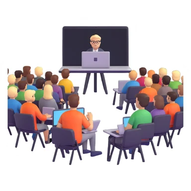 webinar scene with presenter on a laptop screen and audience watching sticker