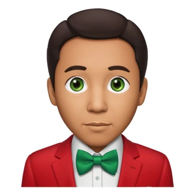 Smokey Robinson with dark brown hair, red suit with bow tie, green eyes sticker