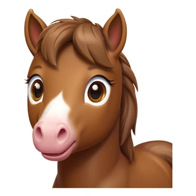 Cinematic Cute Brown Welsh Pony Portrait Emoji, Head tilted playfully and inquisitively, featuring a compact, charming form with a glossy, deep brown color, round, sparkling eyes full of gentle mischief, and a sweet, soft muzzle, Simplified yet irresistibly adorable features, highly detailed, glowing with a warm, inviting glow, high shine, affectionate and lively, stylized with a touch of rustic whimsy, soft glowing outline, capturing the essence of a mischievous yet endearing brown Welsh pony that seems as if it could prance out of the screen into your arms! sticker