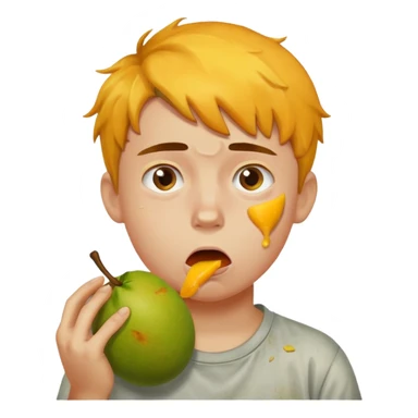 Boy eating mangoes, disgusted sticker