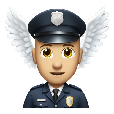A White Police man bald with ANGEL WINGS sticker