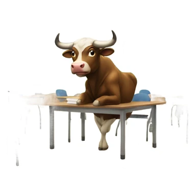 bull sitting in a class room sticker