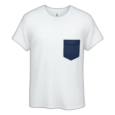 white tshirt with big navy letter r on breast pocket sticker