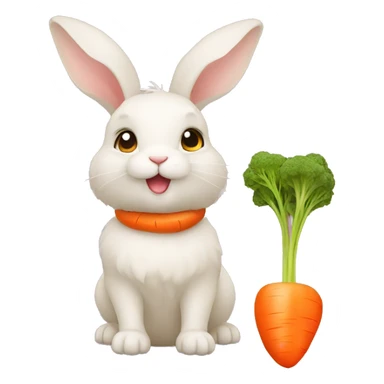 a blond dwarf rabbit with a carrot sticker
