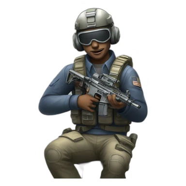 A call of duty operative holding a gamepad and sitting on a bottle sticker