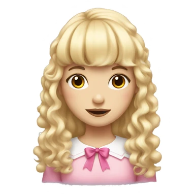 Blonde, pale girl with bangs and curly, long hair with pink bows  sticker
