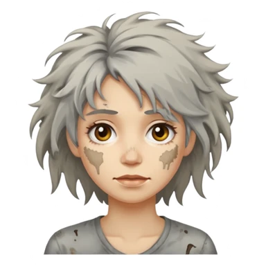 very dirty looking homeless woman very very dirty and smelly looking face only, not old with grey smudges everywhere and messy hair and lots of stains on face ugly,  sticker