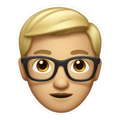 A Memoji sticker featuring a character with a short haircut, light skin, straight eyebrows, thin-framed glasses, and a neutral expression, partially hidden behind a MacBook with an Apple logo, set against a transparent background. sticker