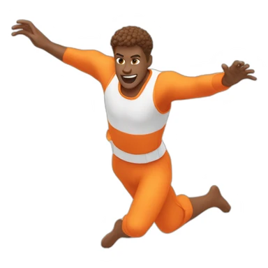 male parcour athlete in orange white cloths, captured mid-air sticker