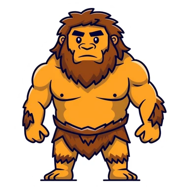 Neanderthal caveman with very broad shoulders, primitive human with strong build, fur clothing sticker