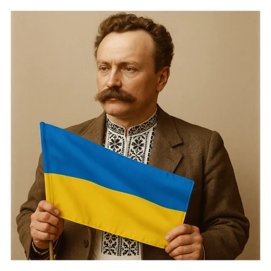 a man holds the Ukrainian flag in his hands sticker