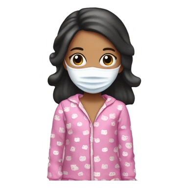 Girl in be bed with hello Kitty pyjamas wearing a face mask that is black sticker